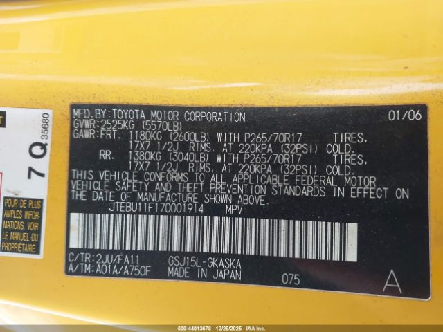 2007 TOYOTA FJ CRUISER JTEBU11F170001914 Photo 8