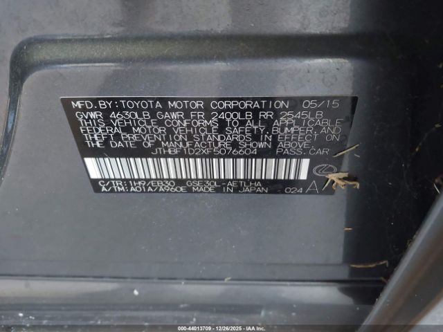 2015 LEXUS IS 250 JTHBF1D2XF5076604 Photo 8