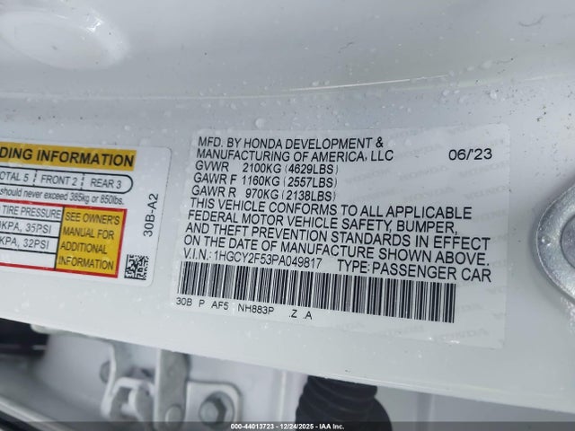 1HGCY2F53PA049817 Honda Accord Hybrid Sport