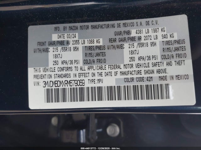 Продаж на аукціоні авто 2024 Mazda Cx-30 2.5 S Premium Package, vin: 3MVDMBDMXRM679069, номер лоту: 44013772