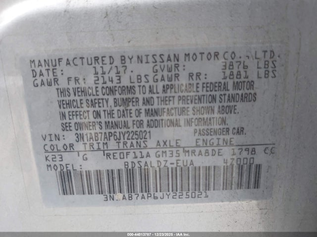 3N1AB7AP6JY225021 Nissan SENTRA SV
