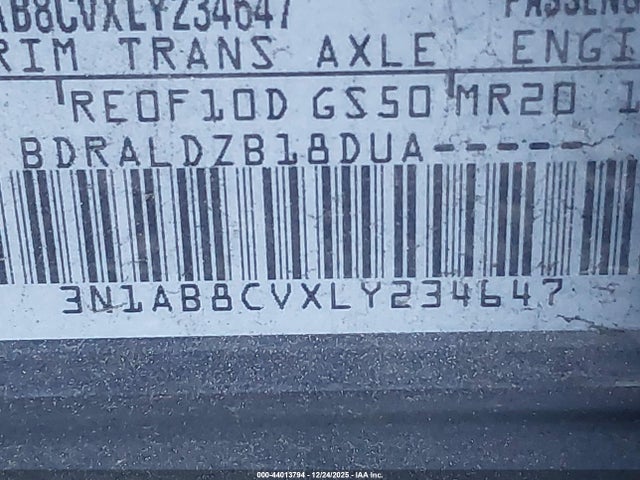3N1AB8CVXLY234647 Nissan Sentra Sv Xtronic Cvt