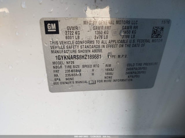 2017 CADILLAC XT5 1GYKNARS8HZ189681 Photo 8