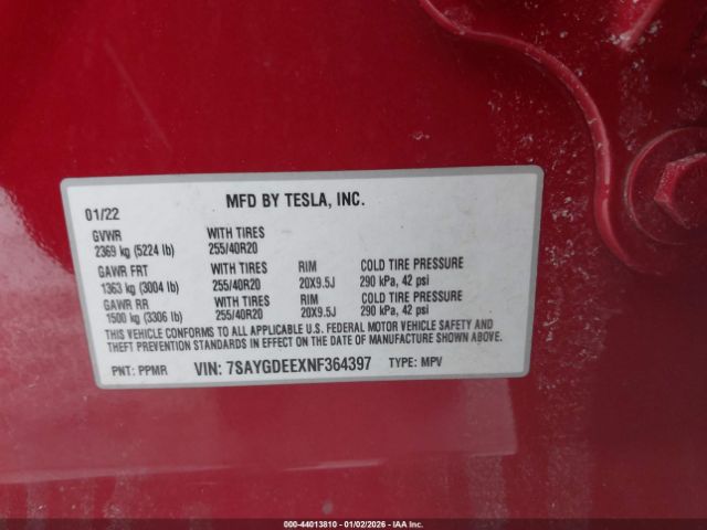 2022 TESLA MODEL Y 7SAYGDEEXNF364397 Photo 8