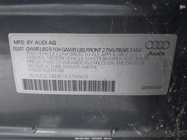 2007 AUDI S4 WAUGL78E87A216503 Photo 8