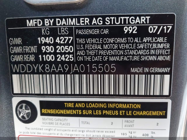 2018 MERCEDES-BENZ AMG GT C WDDYK8AA9JA015505 Photo 8