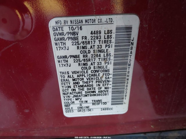JN8AT2MT8HW380391 Nissan ROGUE S