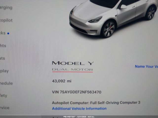 2022 TESLA MODEL Y 7SAYGDEF2NF563470 Photo 6