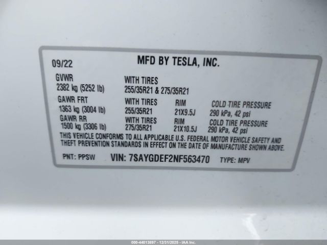 2022 TESLA MODEL Y 7SAYGDEF2NF563470 Photo 8