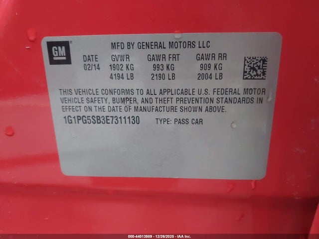 Aukcja sprzedaży 2014 Chevrolet Cruze Ltz, vin: 1G1PG5SB3E7311130, numer aukcji: 44013989