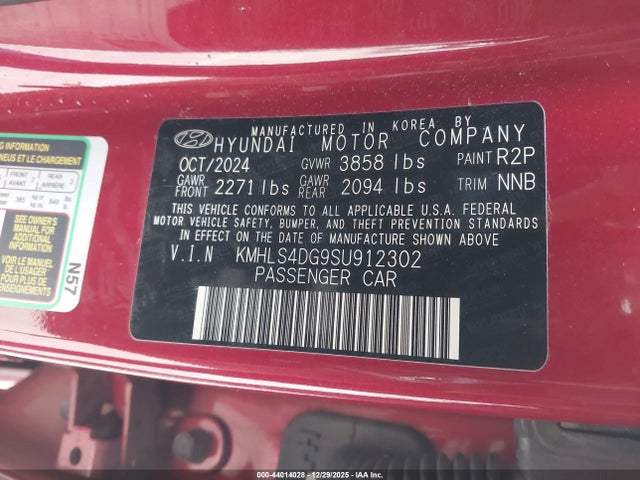 Продаж на аукціоні авто 2025 Hyundai Elantra Sel Convenience, vin: KMHLS4DG9SU912302, номер лоту: 44014028