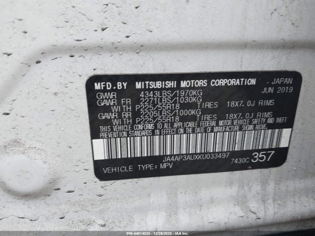 2019 MITSUBISHI OUTLANDER SPORT JA4AP3AUXKU033497 Photo 8