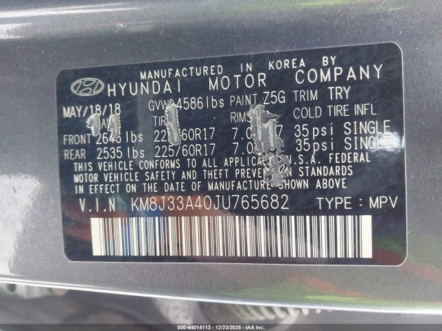 Hyundai TUCSON SEL 2018 KM8J33A40JU765682 Image 9