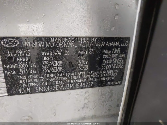 Продаж на аукціоні авто 2023 Hyundai Santa Fe Sel, vin: 5NMS2DAJ3PH548229, номер лоту: 44014132