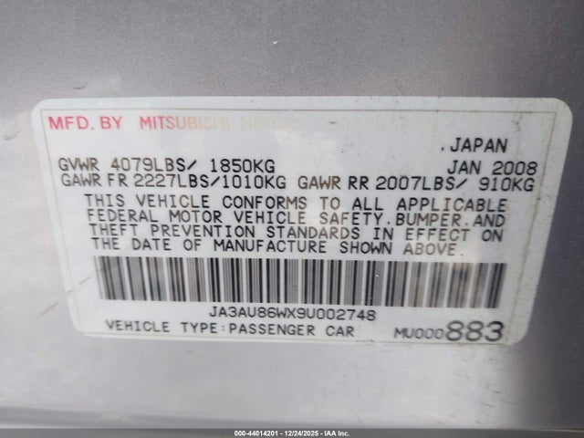 2009 MITSUBISHI LANCER JA3AU86WX9U002748 Photo 8