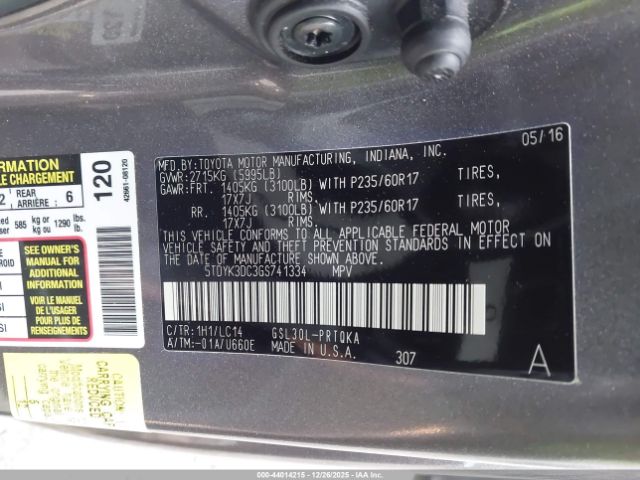 2016 TOYOTA SIENNA 5TDYK3DC3GS741334 Photo 8