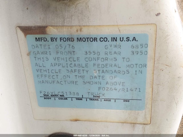 Aukcja sprzedaży 1976 Ford F150, vin: F26YLC51388, numer aukcji: 44014230