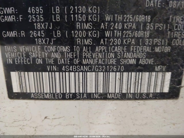 44014236 :رقم المزاد ، 4S4BSANC7G3212670 vin ، 2016 Subaru Outback 2.5i Limited مزاد بيع