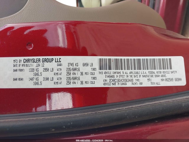44014253 :رقم المزاد ، 2C4RC1BG4CR363409 vin ، 2012 Chrysler Town & Country Touring مزاد بيع