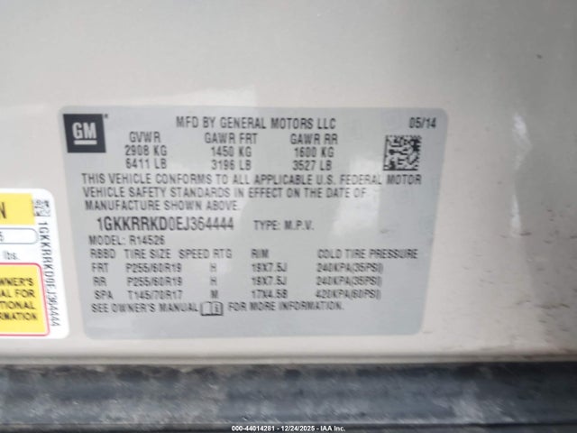 GMC Acadia Slt-1 2014 1GKKRRKD0EJ364444 Image 9