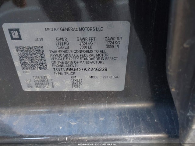 44014343 :رقم المزاد ، 1GTU9BED7KZ246329 vin ، 2019 Gmc Sierra 1500 Sle مزاد بيع