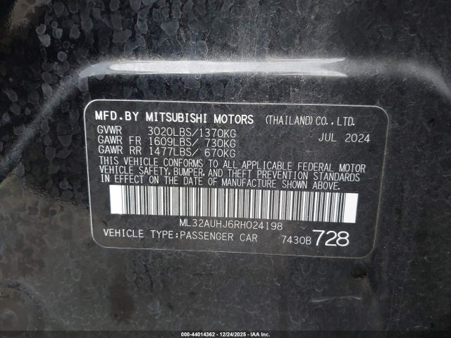 2024 MITSUBISHI MIRAGE ML32AUHJ6RH024198 Photo 8