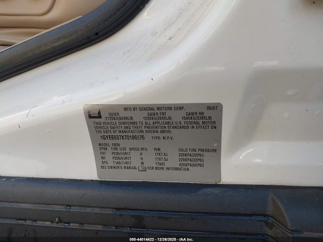 Продаж на аукціоні авто 2007 Cadillac Srx V6, vin: 1GYEE637X70186976, номер лоту: 44014422