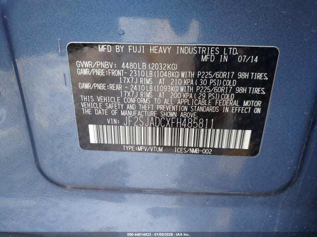 Продажа на аукционе авто 2015 Subaru Forester 2.5i Premium, vin: JF2SJADCXFH485811, номер лота: 44014423