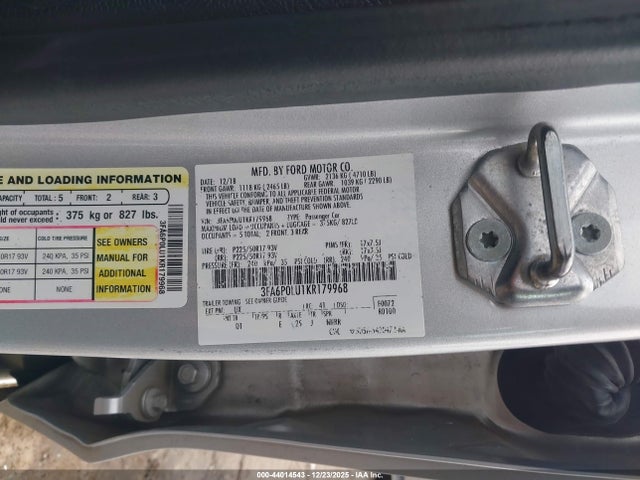 Aukcja sprzedaży 2019 Ford Fusion Hybrid Se, vin: 3FA6P0LU1KR179968, numer aukcji: 44014543