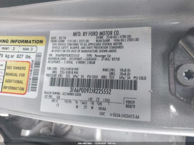 2018 FORD FUSION 3FA6P0D93JR225552 Photo 8