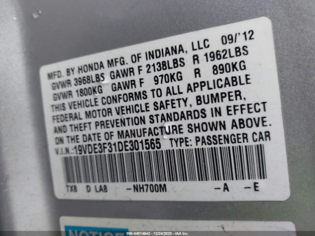 2013 ACURA ILX HYBRID 19VDE3F31DE301565 Photo 8