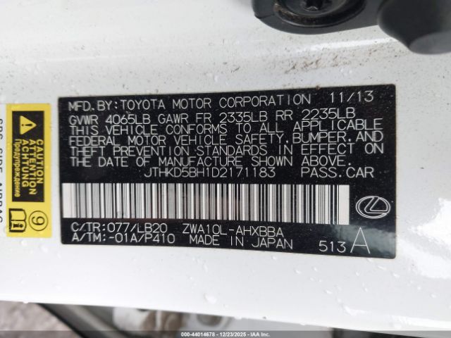 2013 LEXUS CT 200H JTHKD5BH1D2171183 Photo 8