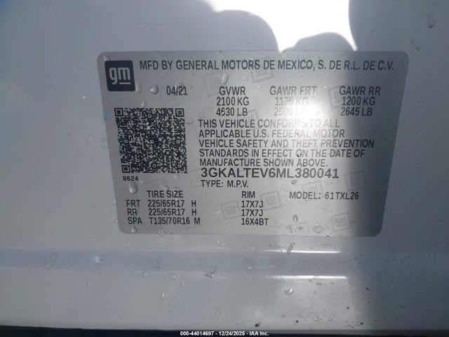 44014697 :رقم المزاد ، 3GKALTEV6ML380041 vin ، 2021 Gmc Terrain Awd Sle مزاد بيع