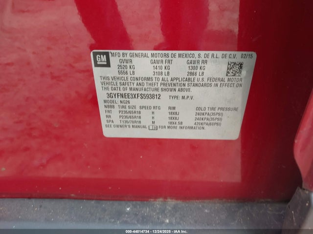 2015 CADILLAC SRX 3GYFNEE3XFS593812 Photo 8