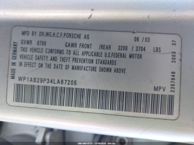 2004 PORSCHE CAYENNE WP1AB29P34LA67205 Photo 8