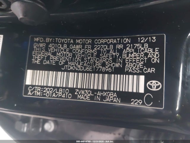 JTDKN3DU6E1778961 Toyota Prius Four