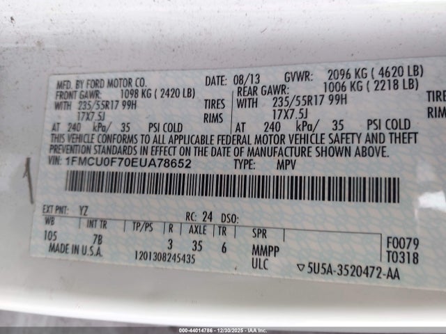 Aukcja sprzedaży 2014 Ford Escape S, vin: 1FMCU0F70EUA78652, numer aukcji: 44014786