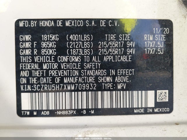 2021 HONDA HR-V 3CZRU5H7XMM709932 Photo 8