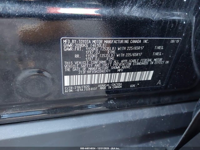 44014834 :رقم المزاد ، 2T3F1RFV5KC040301 vin ، 2019 Toyota Rav4 Le مزاد بيع