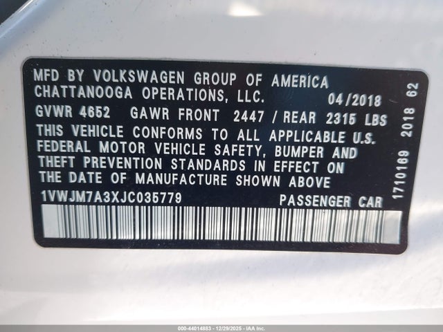 1VWJM7A3XJC035779 Volkswagen Passat 3.6l V6 Gt