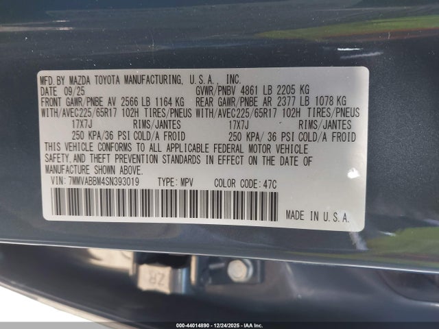 44014890 :رقم المزاد ، 7MMVABBM4SN393019 vin ، 2025 Mazda Cx-50 2.5 S Preferred Package مزاد بيع