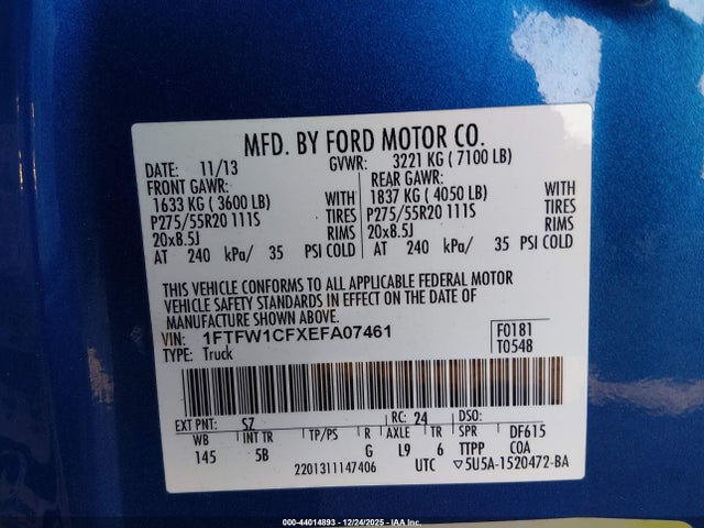 1FTFW1CFXEFA07461 Ford F-150 FX2