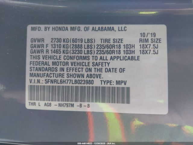 2020 HONDA ODYSSEY 5FNRL6H77LB023980 Photo 8