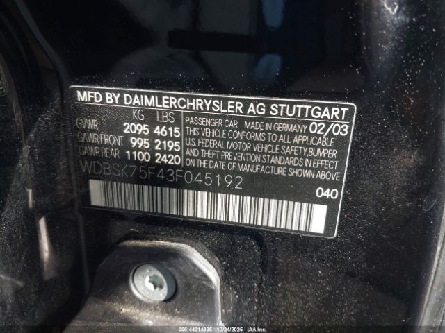 2003 MERCEDES-BENZ SL 500 WDBSK75F43F045192 Photo 8