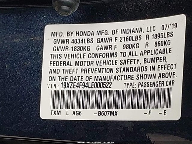 2020 HONDA INSIGHT 19XZE4F94LE000522 Photo 8