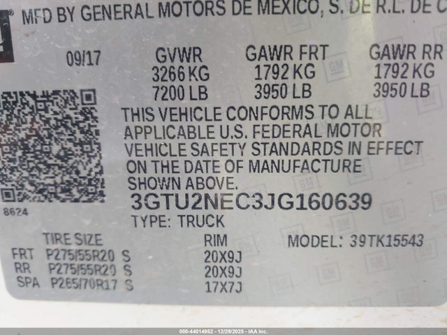 3GTU2NEC3JG160639 GMC Sierra 1500 Slt
