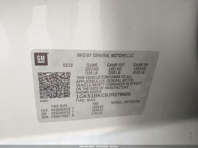 Продаж на аукціоні авто 2018 Gmc Yukon Slt, vin: 1GKS1BKC9JR279605, номер лоту: 44014953