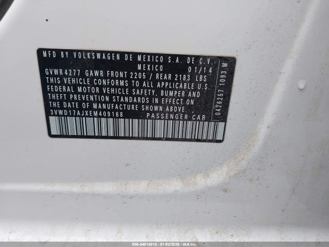 Продажа на аукционе авто 2014 Volkswagen Jetta 1.8t Se, vin: 3VWD17AJXEM409168, номер лота: 44015015