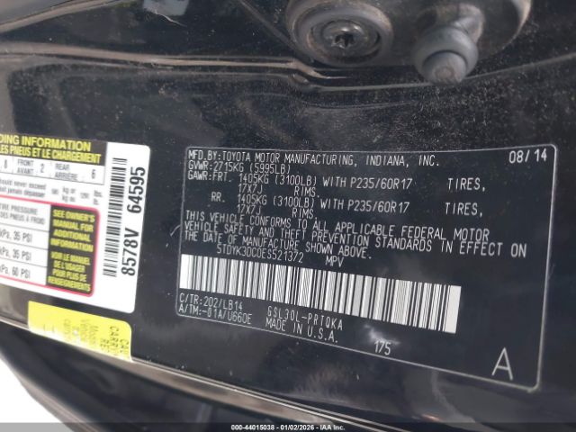 2014 TOYOTA SIENNA 5TDYK3DC0ES521372 Photo 8