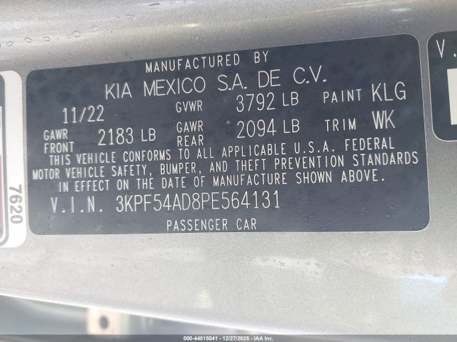 44015041 :رقم المزاد ، 3KPF54AD8PE564131 vin ، 2023 Kia Forte Gt-line مزاد بيع